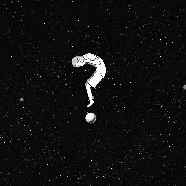 A caricature of a person forming a question mark on a black background.