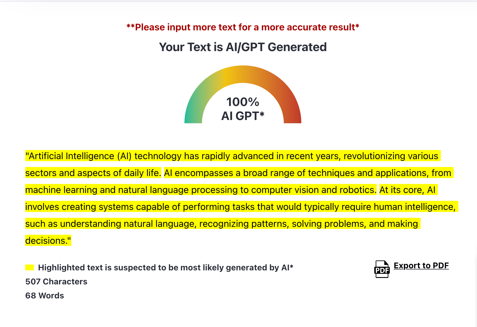 Smodin's screenshot of a text in the ZeroGPT AI Content Detector highlighted in yellow.