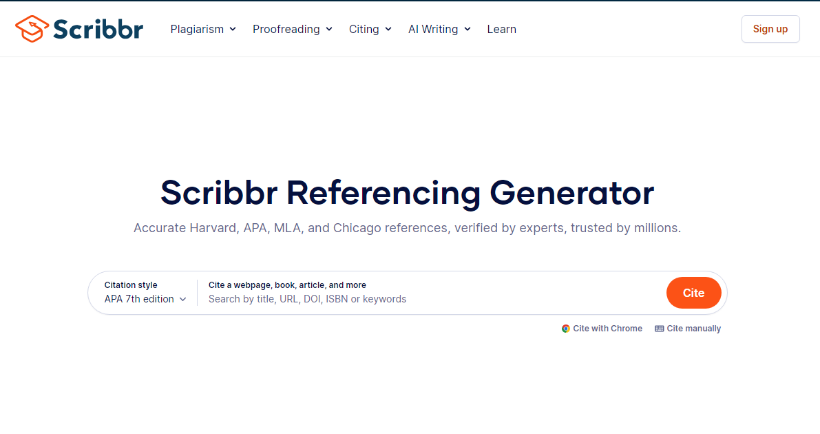 A Smodin screenshot of Scribbr's Referencing Generator.