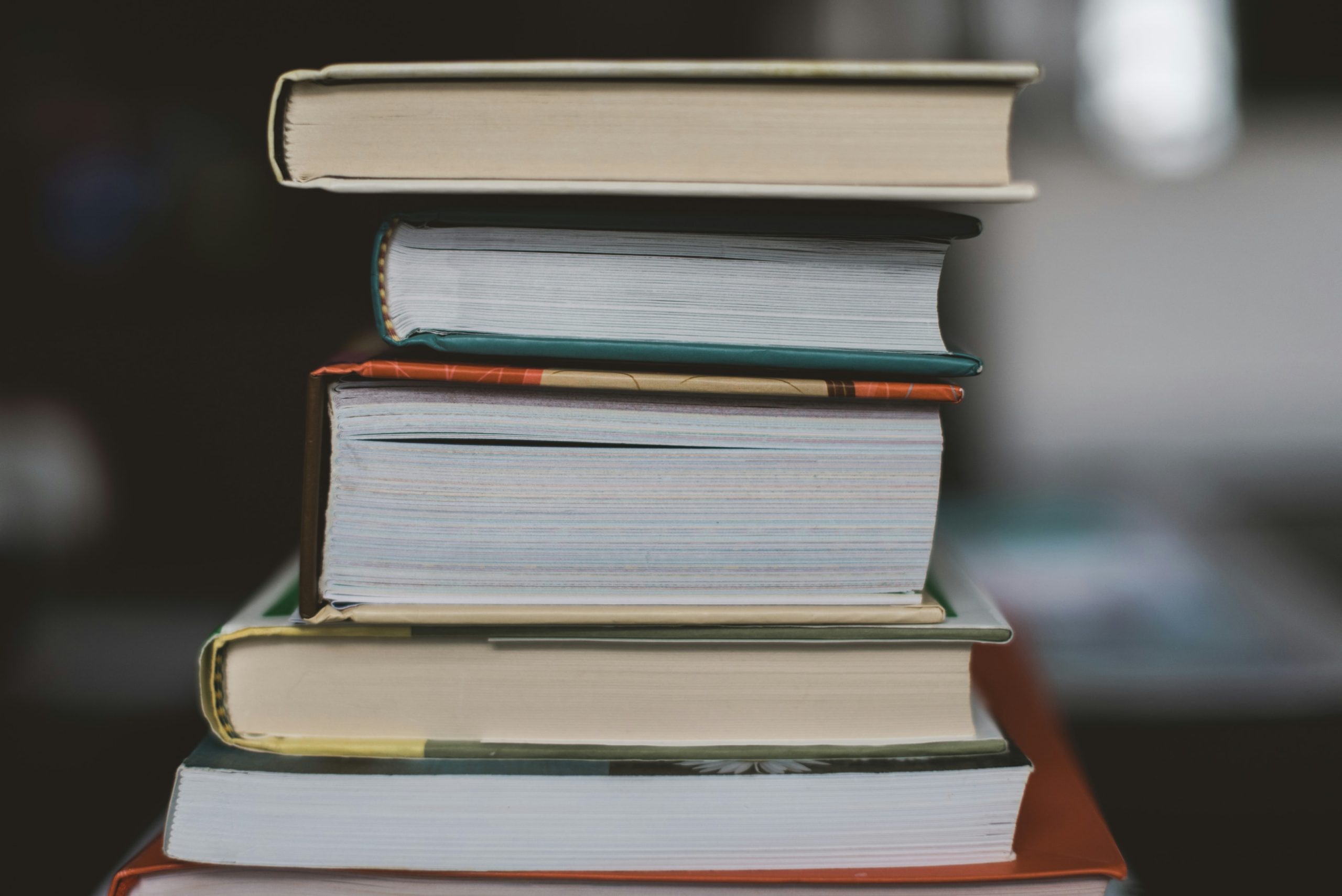 Books stacked on top of each other.