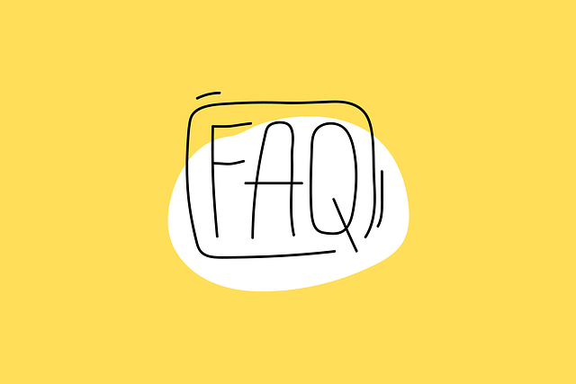 AThe word "FAQ" inside a square outline on a yellow background.