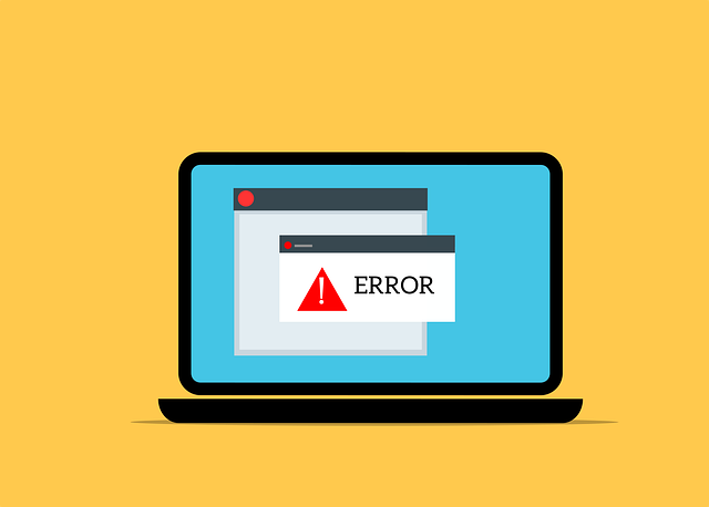 An image of a laptop screen with a red triangle with an exclamation point and the word "error" next to it.