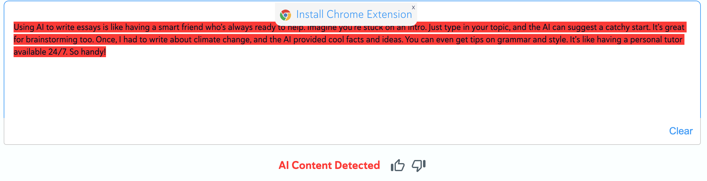 Smodin's screenshot of adapted AI generated content inserted into Copyleaks with all text highlighted in red.