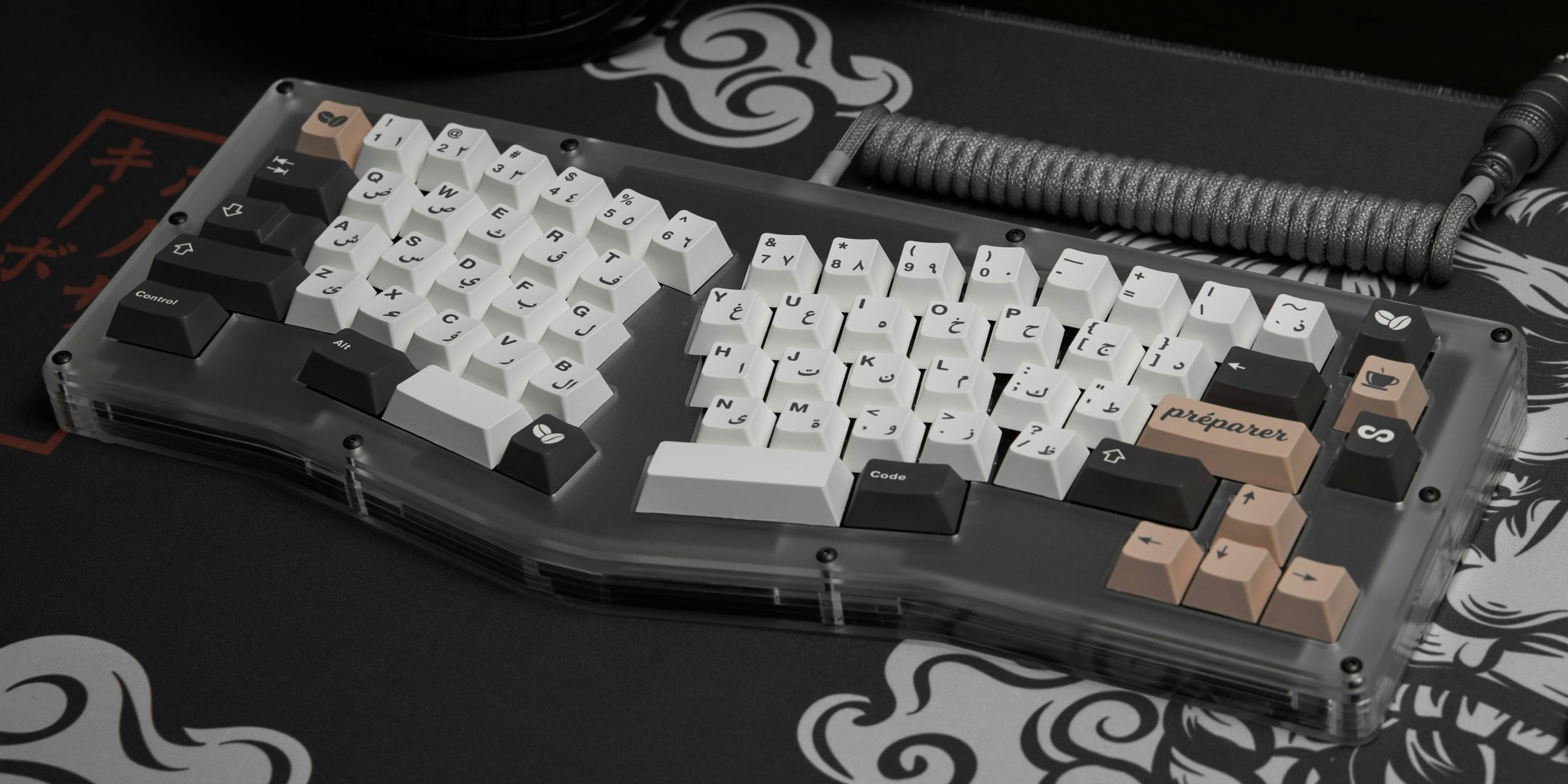 An ergonomic keyboard with the keys seaprated on two sides.