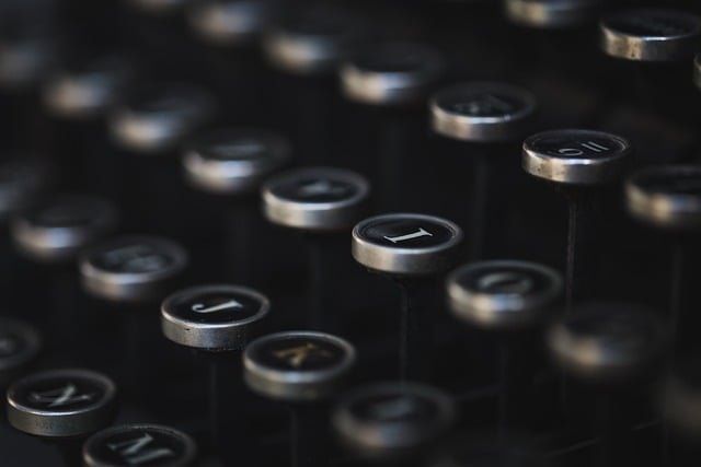 A black vintage typewriter.