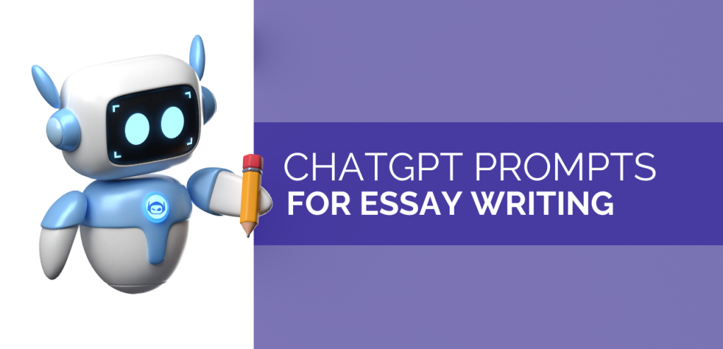 Smodin's graphic features a robot holding a pencil next to a purple background with the text "ChatGPT Prompts for Essay Writing.