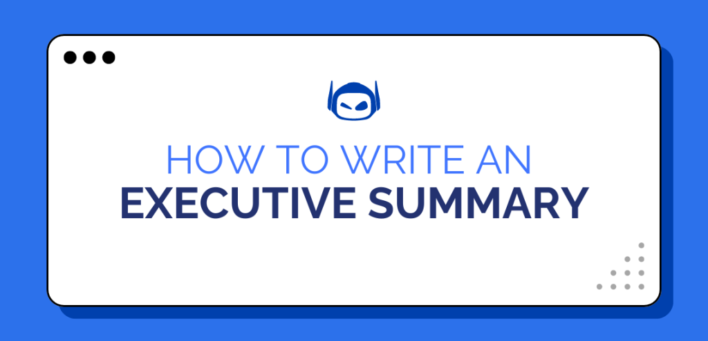 Smodin graphic with text "how to write an executive summary" and the Smodin logo on a white rectangle against a blue background.