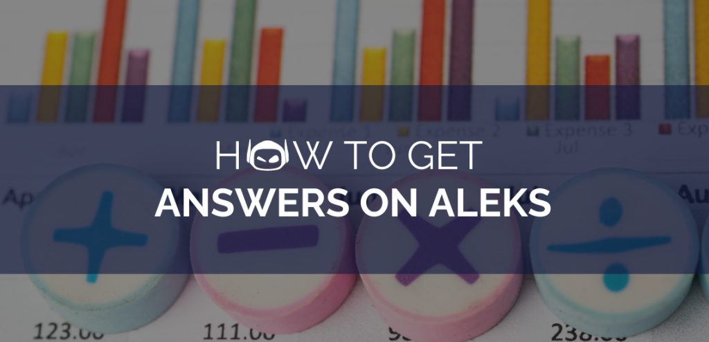 Smodin graphic with white text "how to get answers on Aleks" overlaying math symbols and graphs.