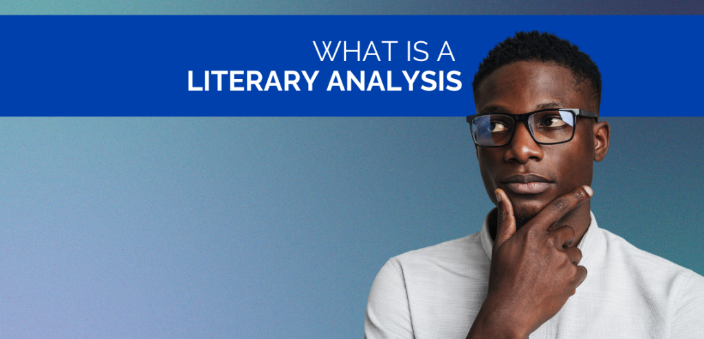 Smodin graphic with a man looking up at text "What is Literary Analysis" with a pensive expression.