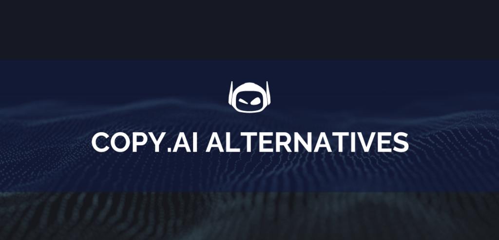 Smodin graphic with white Smodin logo and text, "Copy.AI Alternatives" over a textured dark blue background.