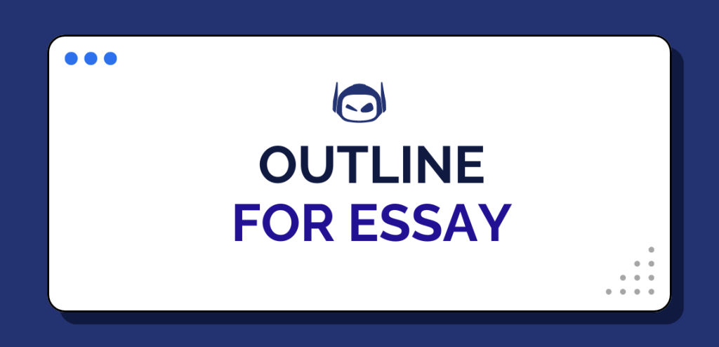 Smodin graphic with two-toned blue text, "Outline for essay" and logo on a white box against a blue background.