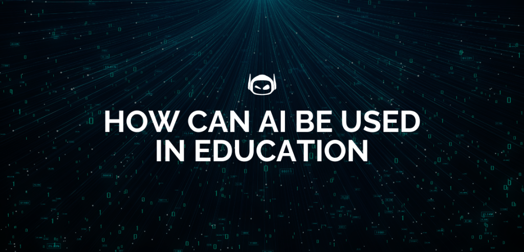 Smodin graphic of "HOW CAN AI BE USED IN EDUCATION" in bold white text on a dark background with binary code patterns.