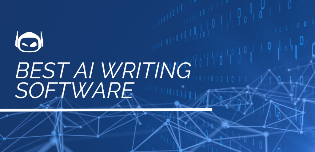 Smodin graphic with white Smodin logo and white text "Best AI Writing Software" overlaying binary code and vertices.