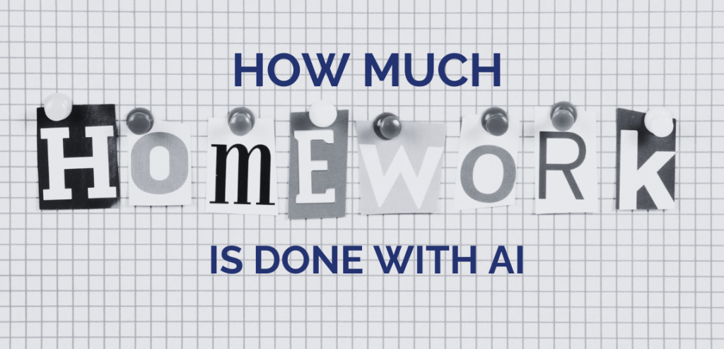 Smodin graphic of "How Much Homework is Done with AI," featuring mixed-font letters pinned on a grid paper background.