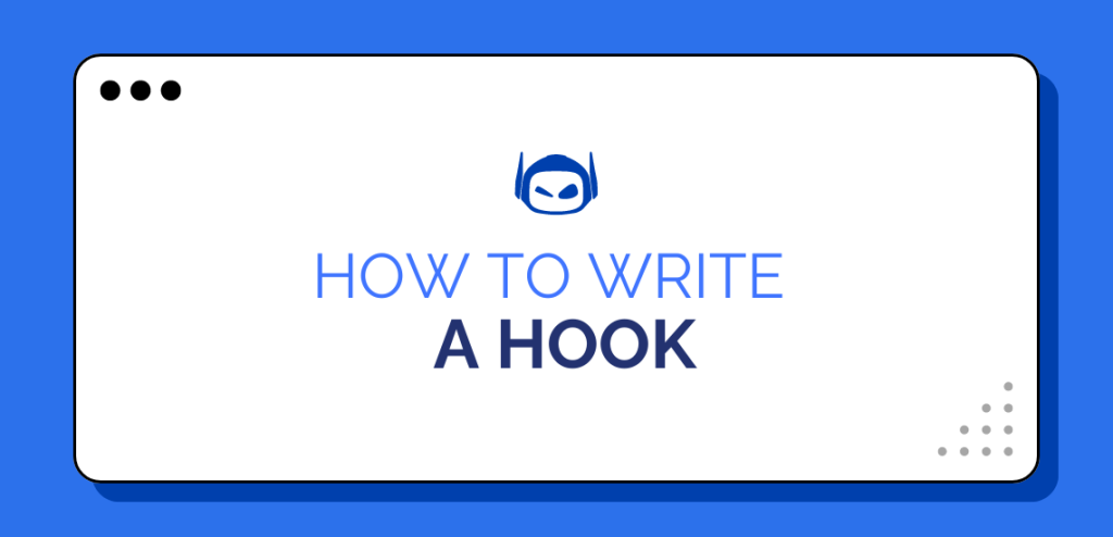 Smodin graphic featuring a blue Smodin logo and text, "How to Write a Hook" on a white box against a blue background.