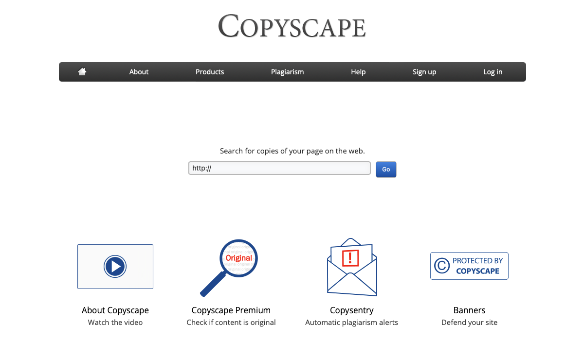 Smodin’s screenshot of Copyscape’s homepage.