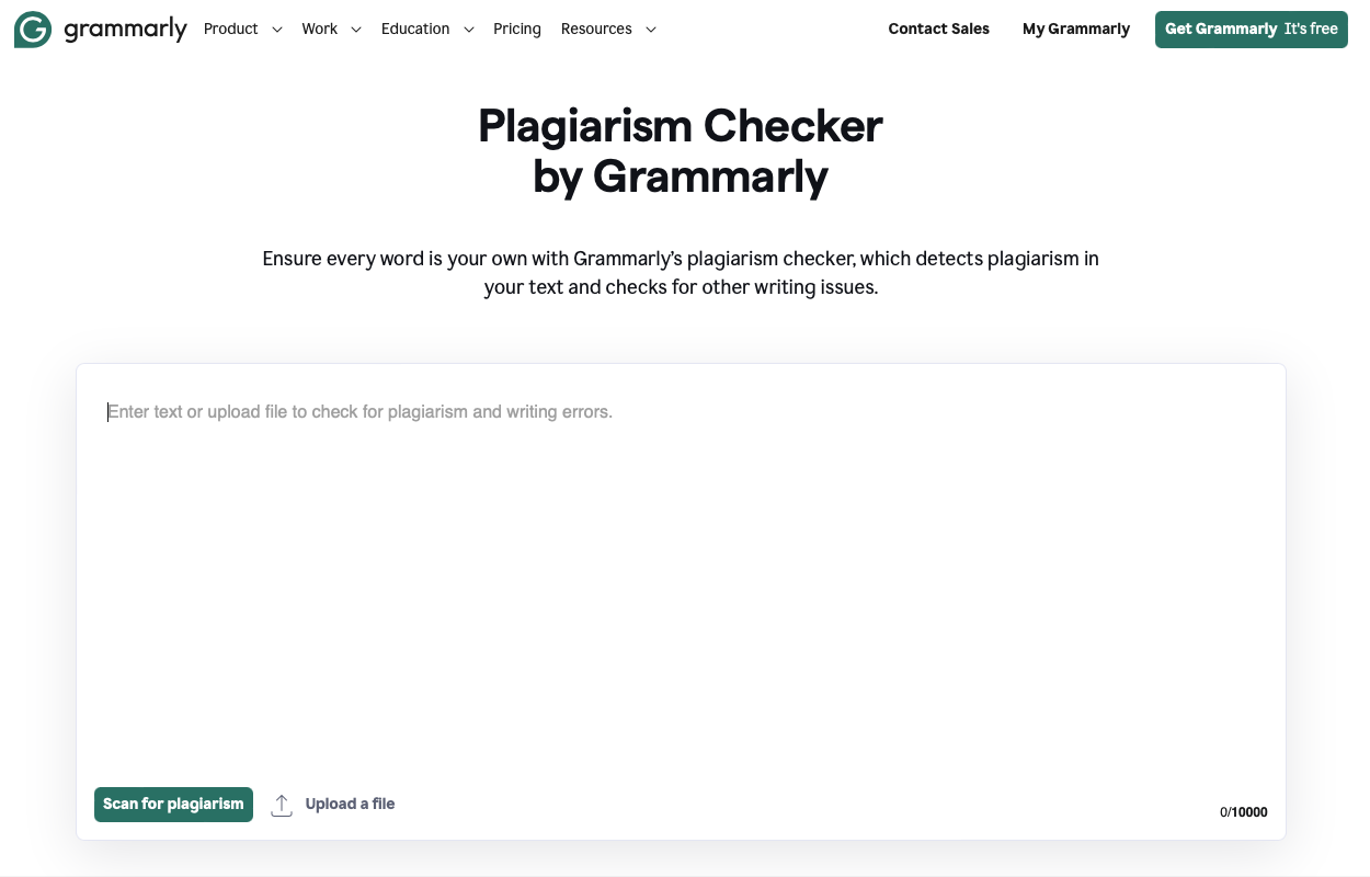 Smodin’s screenshot of Grammarly’s Plagiarism Checker on its landing page.