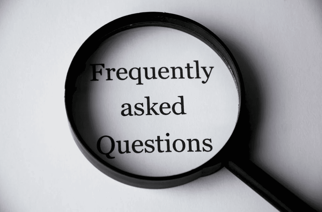 The words "Frequently asked questions" and a magnifying glass. 