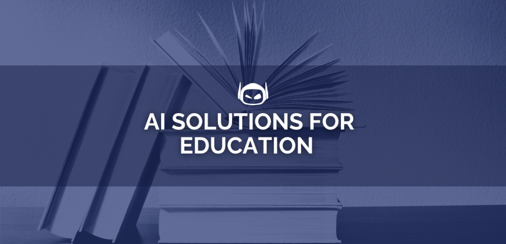 Smodin graphic of "AI SOLUTIONS FOR EDUCATION" with an image of stacked books in the background and the Smodin logo on top.