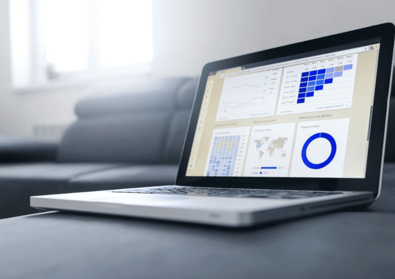 Statistics on a laptop screen. 