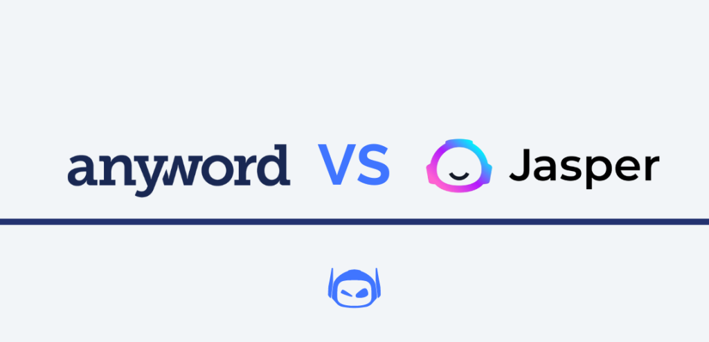 Smodin graphic of Anyword vs Jasper logos, showing bold text for Anyword and a colorful circular logo for Jasper, with "VS."