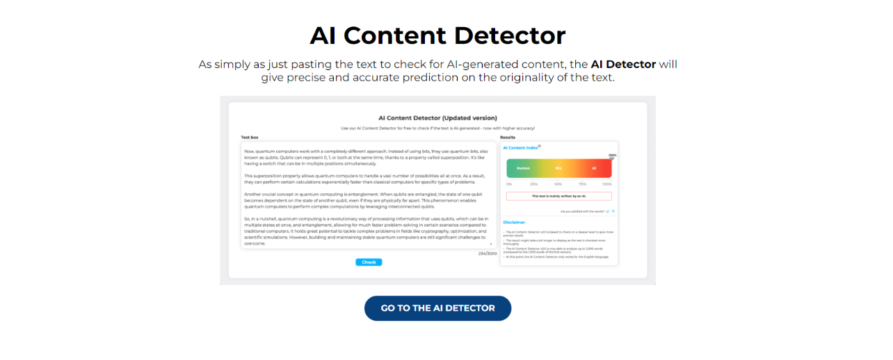 Smodin screenshot of the AI Detector Crossplag homepage. 