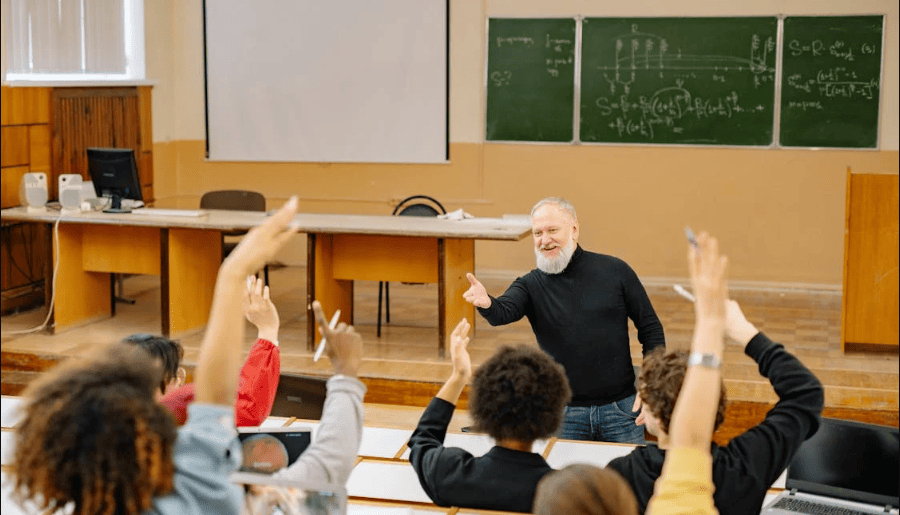 A teacher in front of students.