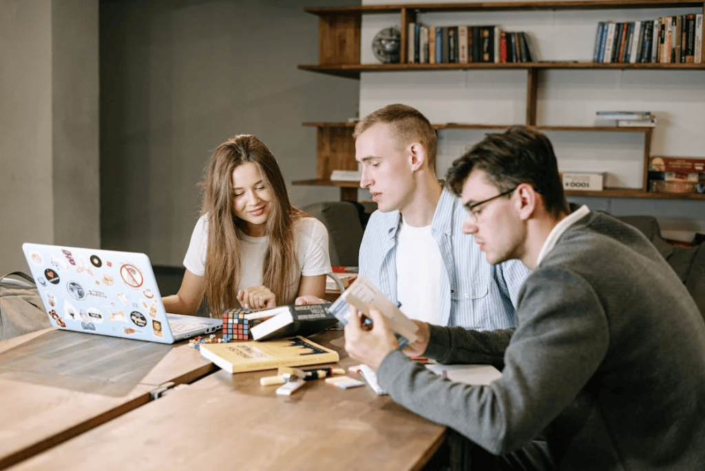 College students working together. 