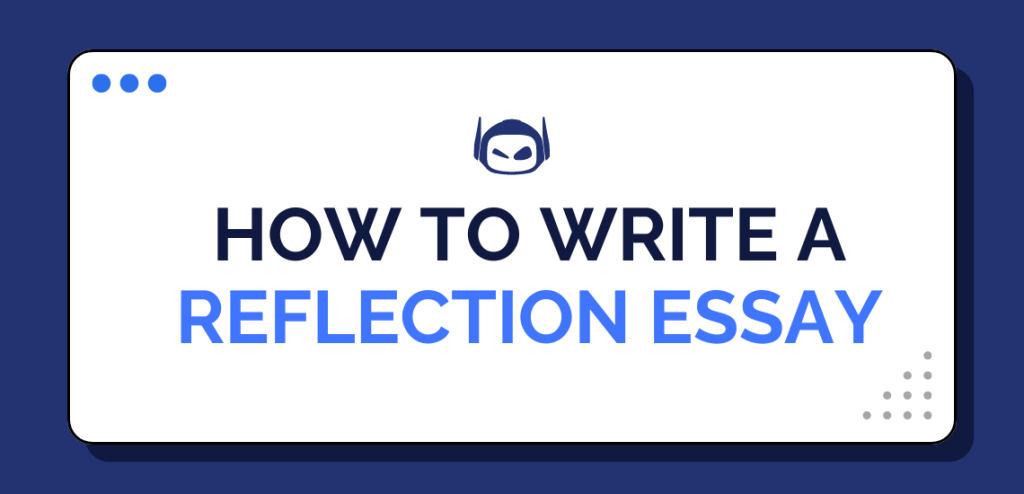 Smodin graphic with blue text "How to write a reflection essay" on a white pop-up box against a blue background.