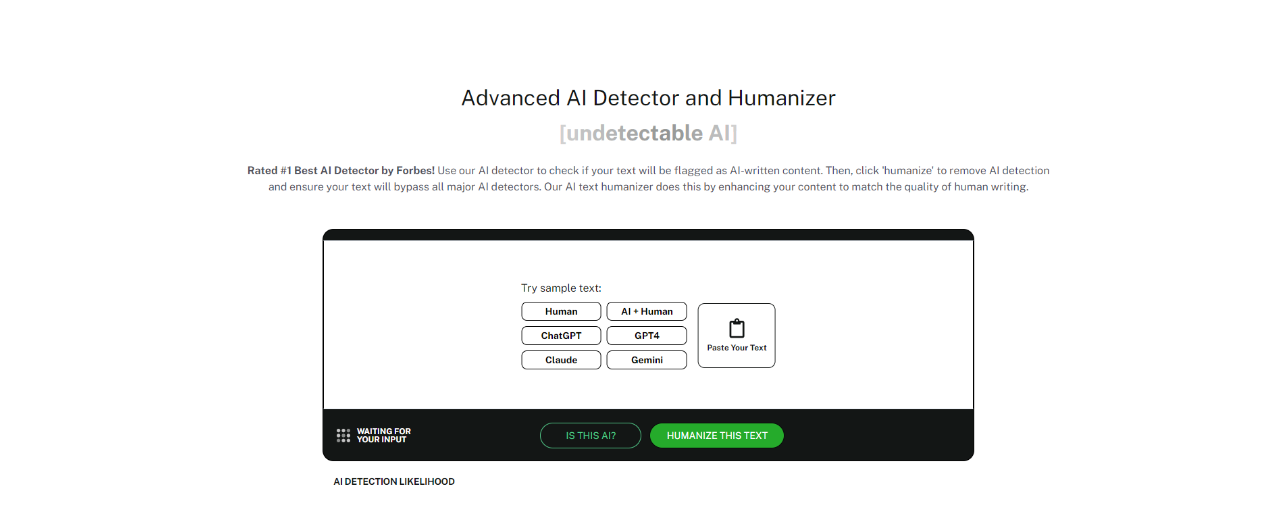 Smodin screenshot of the Undetectable AI homepage. 