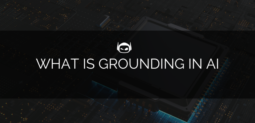 Smodin graphic of a dark circuit board background with the text "What is Grounding in AI" in bold white letters in the center.