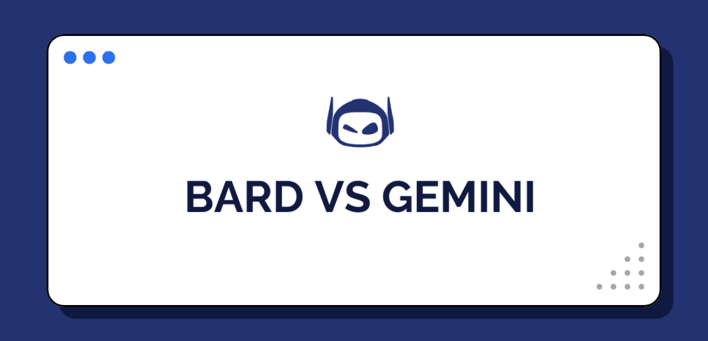 Smodin graphic of Bard vs Gemini logo with a robot icon above bold text on a blue and white minimalist background.