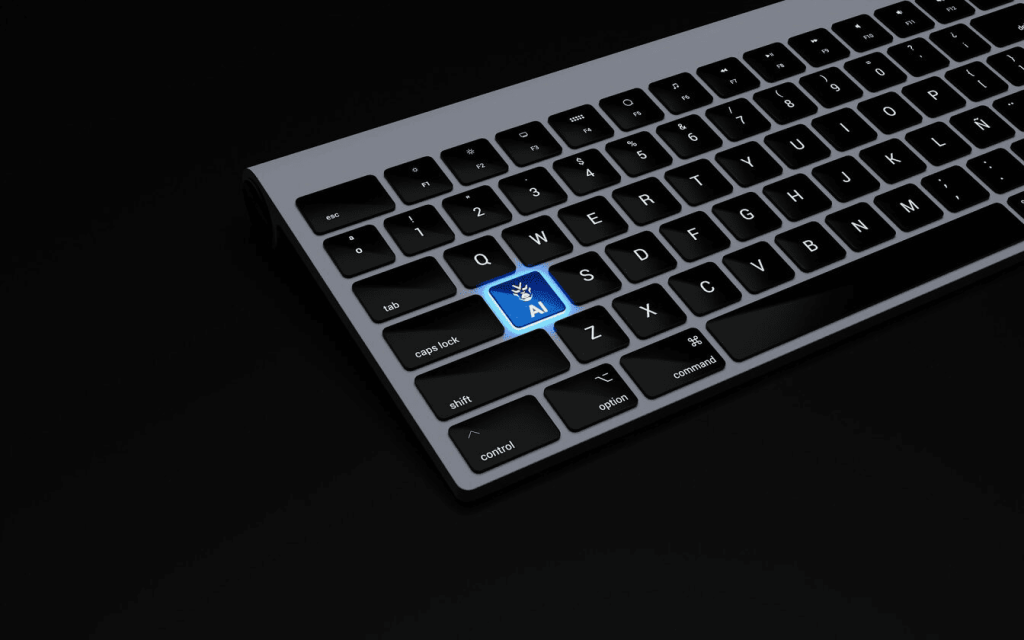 A keyboard with one of the keys showing "AI."