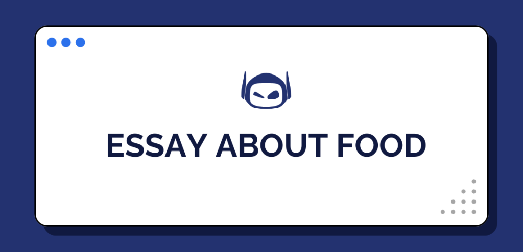 Smodin graphic of "Essay About Food," featuring a minimalist design with the Smodin logo above the text on a blue background.