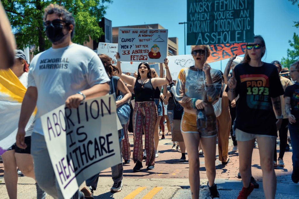 Protestors at an abortion rally. 