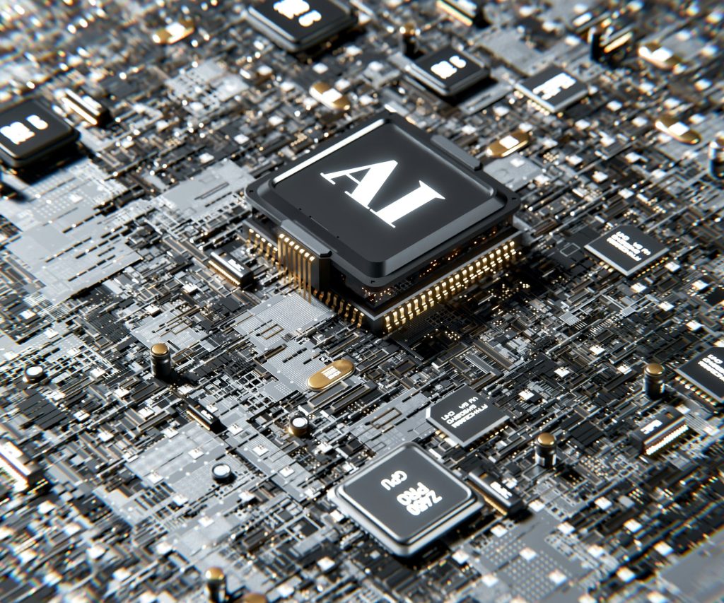 A computer chip with the word "AI" on top of it.