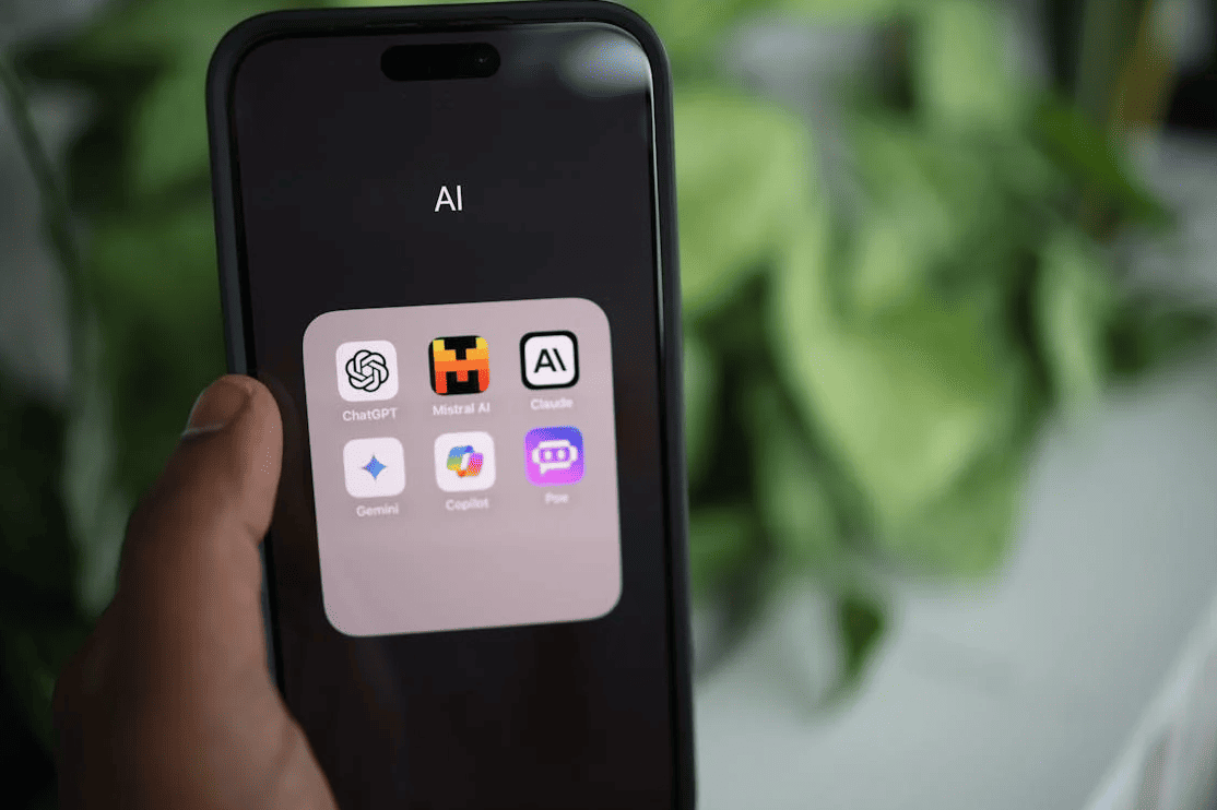 A mobile device showing AI apps. 