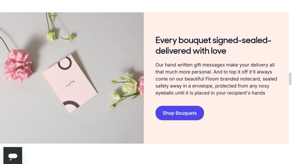 A screenshot from the Floom official website with their advertising slogan and picture.