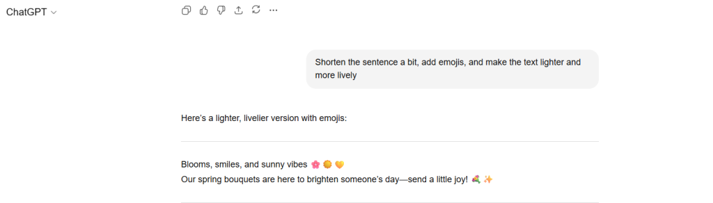 A screenshot of a chat with GPT showing the final generated text.