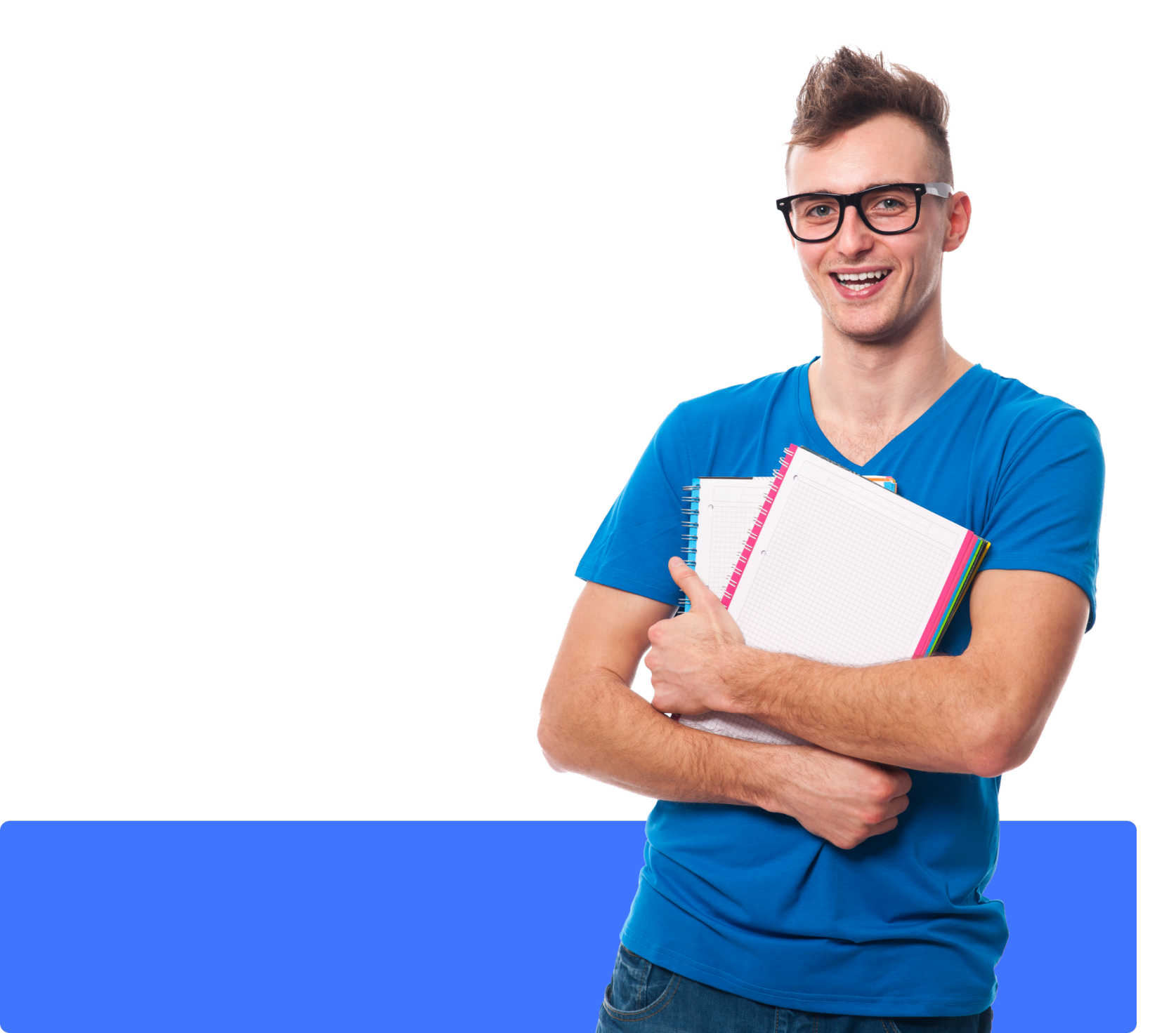 Smodin graphic of a man holding notebooks next to an AI essay grading interface, showing feedback and a score of 8/10.