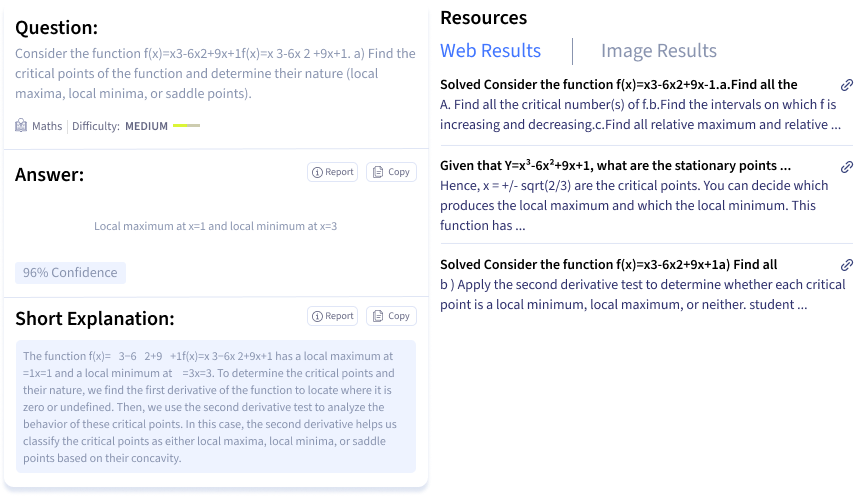 Smodin`s screenshot of a sample calculus question and answer from the Smodin Homework Solver.