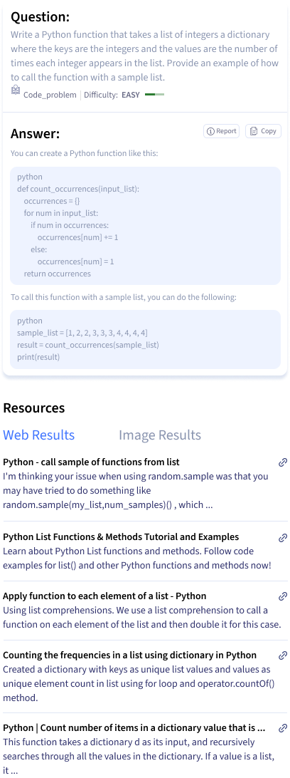 Smodin screenshot of example question and answer from the Smodin AI Python Homework Solver tool.